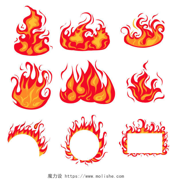 卡通火焰套图PNGPSD素材消防